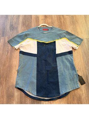 VIE+RICHE Colorblock Logo Men's Blue Crew Neck Cotton T-Shirt XL
